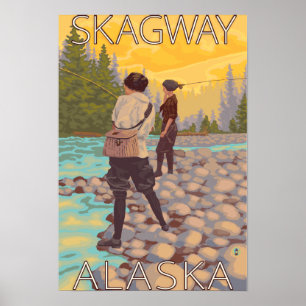 Women Fly Fishing - Skagway, Alaska Poster