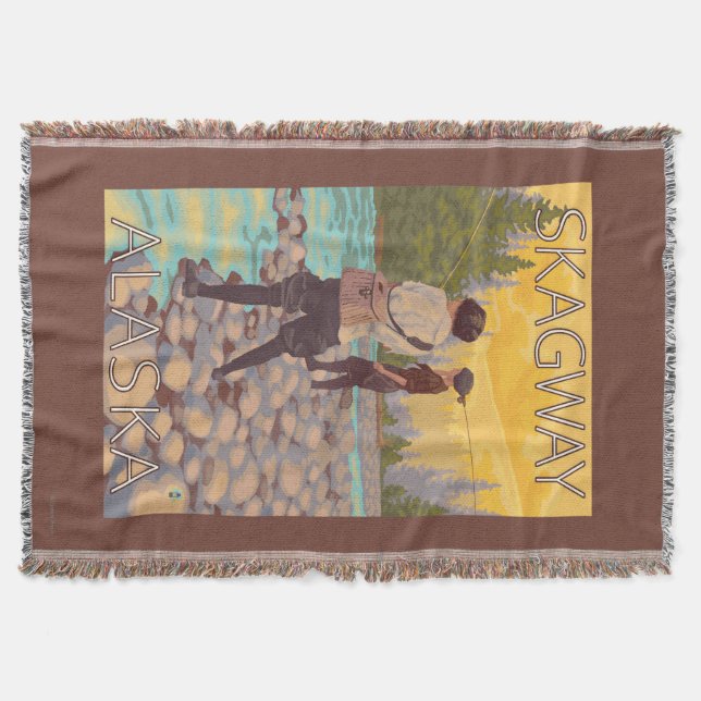 Women Fly Fishing - Skagway, Alaska Throw Blanket (Front)