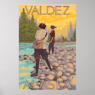 Women Fly Fishing - Valdez, Alaska Poster