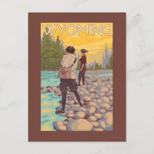 Women Fly Fishing - Wyoming Postcard