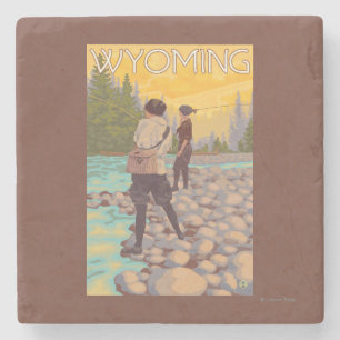 Women Fly Fishing - Wyoming Stone Coaster
