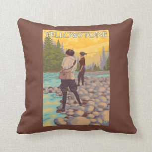 Women Fly Fishing - Yellowstone National Park Cushion