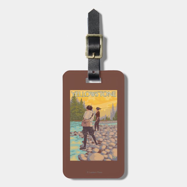 Women Fly Fishing - Yellowstone National Park Luggage Tag (Front Vertical)