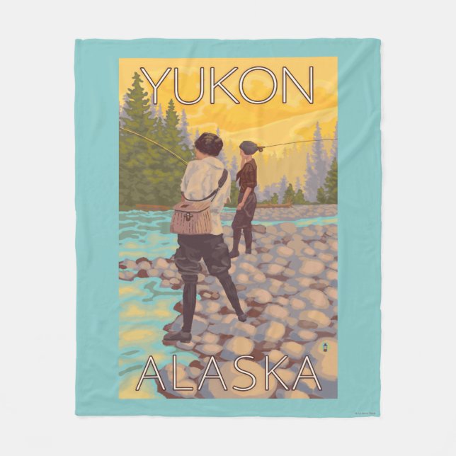 Women Fly Fishing - Yukon, Alaska Fleece Blanket (Front)