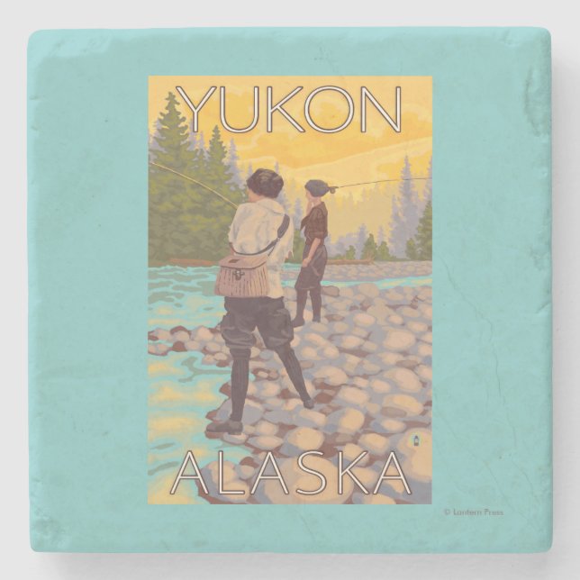 Women Fly Fishing - Yukon, Alaska Stone Coaster (Front)