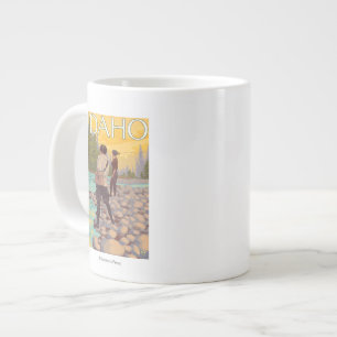 Women Fly FishingIdahoVintage Travel Poster Large Coffee Mug