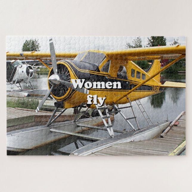 Women fly: float plane, Lake Hood, Alaska Jigsaw Puzzle (Horizontal)