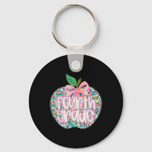 Women Fourth Grade Teacher Team Apple Floral Back Key Ring