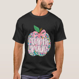 Women Fourth Grade Teacher Team Apple Floral Back T-Shirt