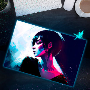 Women Fractal Neon Cyber Light and Dark Stylish Postcard