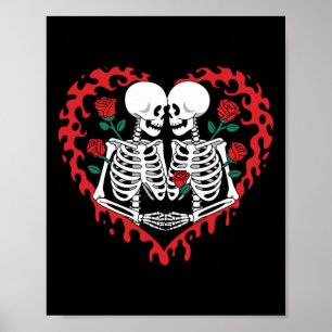 Women Funny Valentine Skull And Red Blood Horror  Poster