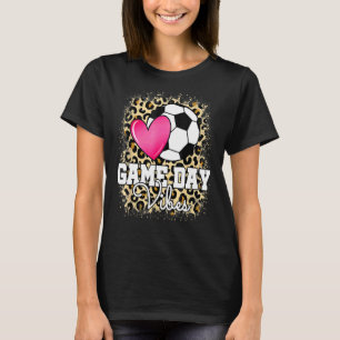 Women Game Day Soccer Leopard & Heart Women Girls  T-Shirt