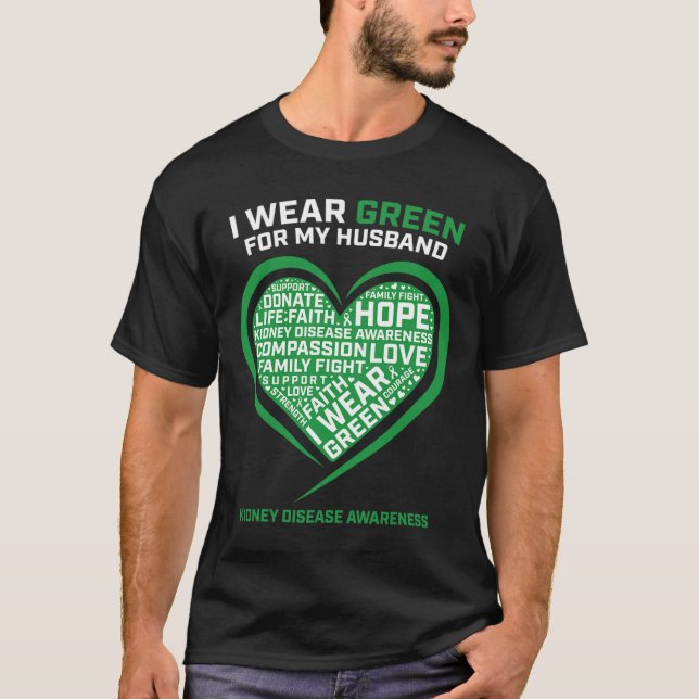 Women Gifts Husband Kidney Transplant Disease Awar T-Shirt (Front)