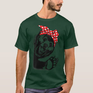 Women Girl Grizzly Bear With Bandanna Headband and T-Shirt
