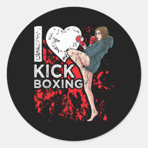 Women Girl Kickboxer I Love Kickboxing Classic Round Sticker