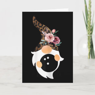 Women Girls Cute Bowling And Gnome With Leopard Fl Card