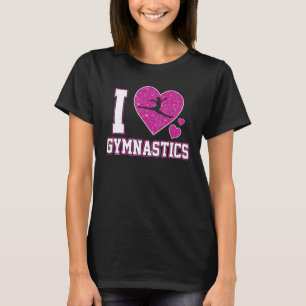 Women Girls Cute I Love Gymnastics Leopard Girls A T-Shirt