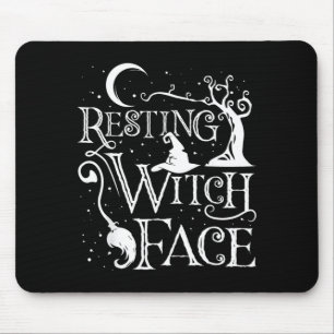 Women Girls Funny Halloween Resting Witch Face Mouse Pad
