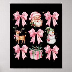 Women Girls Kids Coquette Pink Christmas Tree Sant Poster