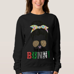 Women Girls Leopard Messy Bun Big Sister Bunny Eas Sweatshirt