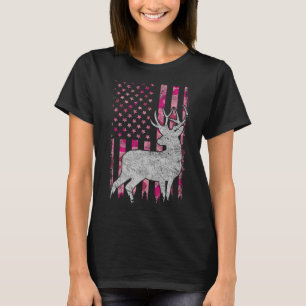 Women Girls Patriotic Pink Camo Usa Flag Deer Hunt T-Shirt