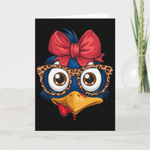 Women Girls Thanksgiving Turkey Face Leopard Print Card