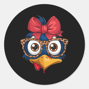 Women Girls Thanksgiving Turkey Face Leopard Print Classic Round Sticker