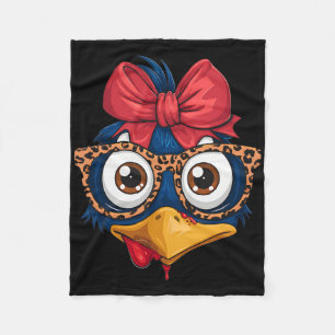 Women Girls Thanksgiving Turkey Face Leopard Print Fleece Blanket