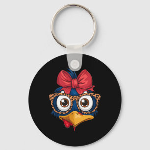 Women Girls Thanksgiving Turkey Face Leopard Print Key Ring
