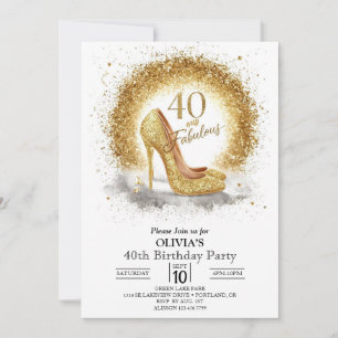 Women Glam Digital Gold 40th Birthday Invitation