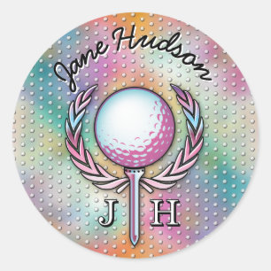 Women Golfer Custom Monogram Design Classic Round Sticker