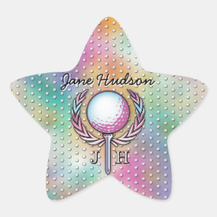Women Golfer Custom Monogram Design Star Sticker