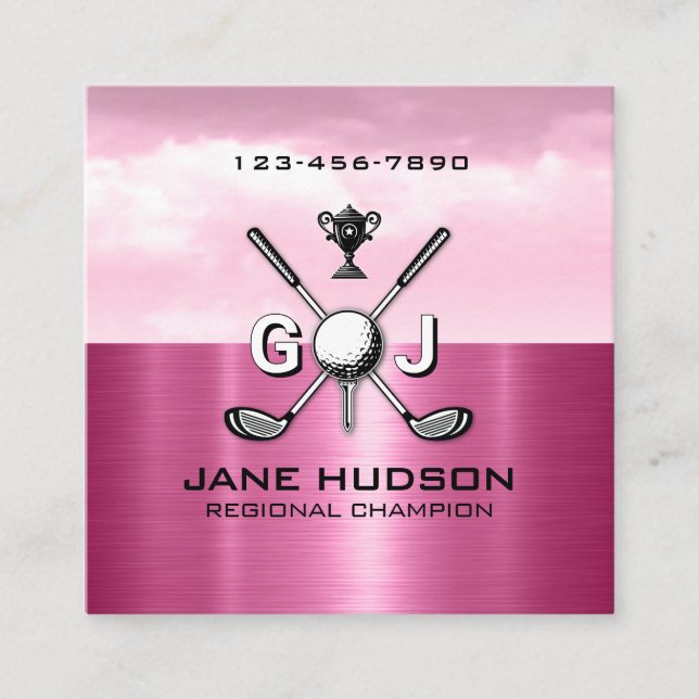 Women Golfer Elegant Monogram Design Square Business Card (Front)