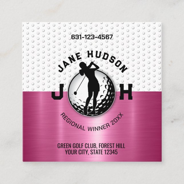 Women Golfer Monogram Design Square Business Card (Front)