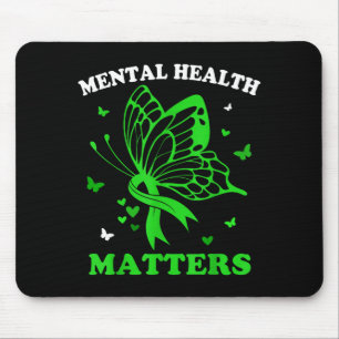 Women Green Ribbon Butterfly Mental Health Mouse Pad