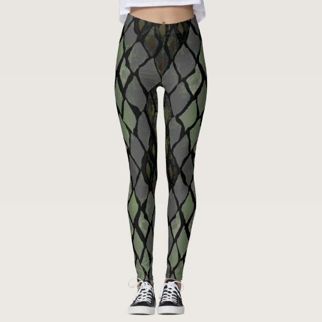 Women Green Snakeskin Leggings (Front)