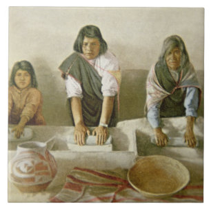 Women Grinding Corn, Pueblo of Laguna, c.1905 (col Ceramic Tile