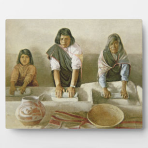 Women Grinding Corn, Pueblo of Laguna, c.1905 (col Plaque