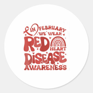 Women Groovy In February We Wear Red Heart Disease Classic Round Sticker