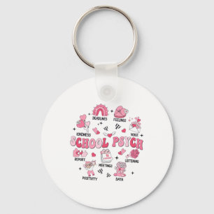 Women Groovy School Psychologist Retro Valentine's Key Ring