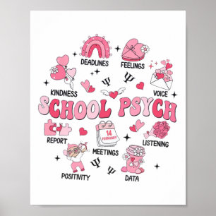 Women Groovy School Psychologist Retro Valentine's Poster