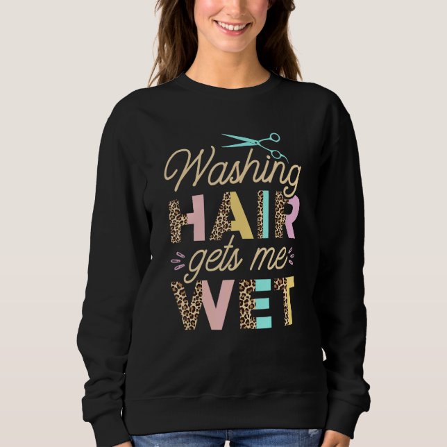 Women Hairdresser Leopard Print Washing Hair Hair  Sweatshirt (Front)