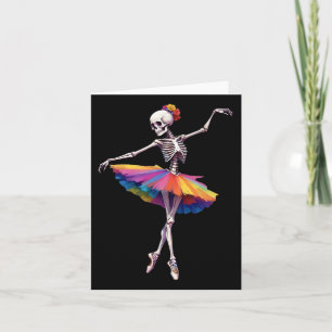 Women Halloween Dancing Skeleton Rainbow Ballerina Card