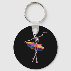Women Halloween Dancing Skeleton Rainbow Ballerina Key Ring