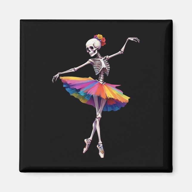 Women Halloween Dancing Skeleton Rainbow Ballerina Magnet (Front)