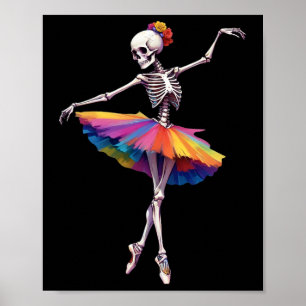 Women Halloween Dancing Skeleton Rainbow Ballerina Poster