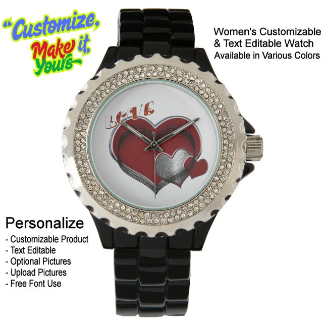 Women Heart Magic White Rhinestone Black Enamel Watch (Women's Heart Magic Black Rhinestone Enamel Watch Featuring White Face.)