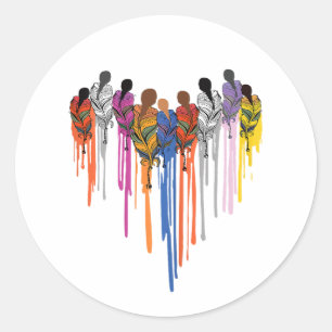 Women Heart Shape Watercolor Native American Classic Round Sticker