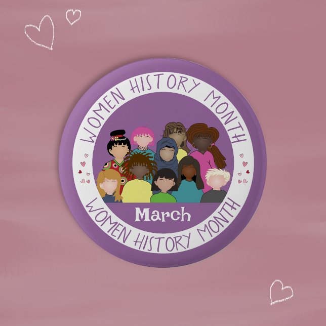 Women History Month Purple and White Round PIn (Your purple and white round button to celebrate women history month . )