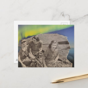 Women in a Boat Northern Lights Collage Postcard